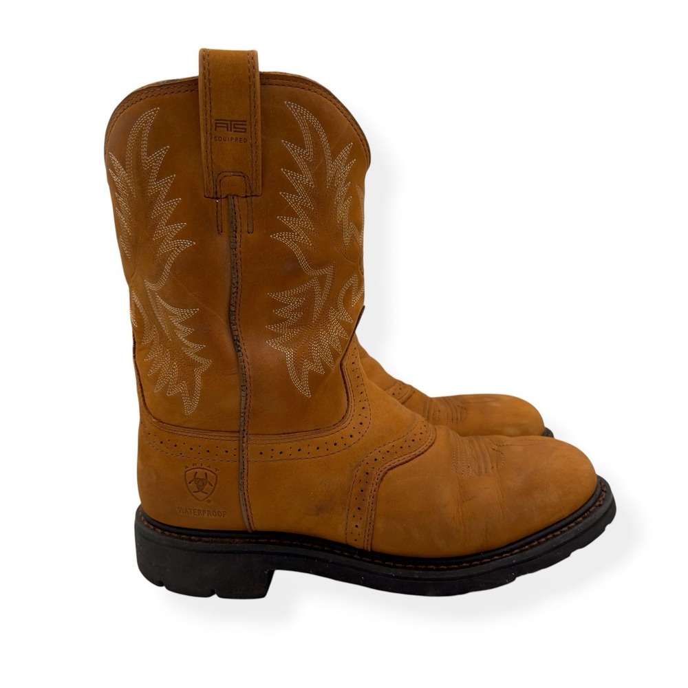 Ariat ATS Waterproof Men's Size 9D Brown Leather Western Work Boots Soft Toe